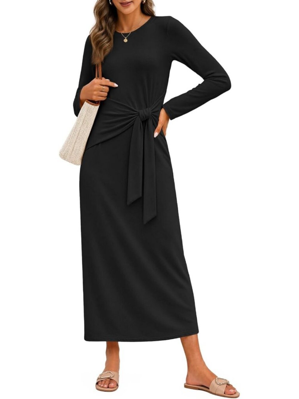 Chic Women's Fall Long Sleeve Casual Maxi Dress - Perfect for Work & Play